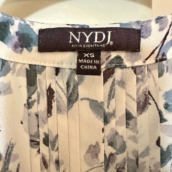 NYDJ Pintuck  Floral Sheer Long Sleeve Blue and WHite Blouse sz‎ XS oversized - Picture 3 of 7